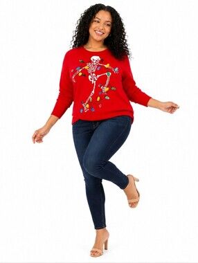Torrid 3X Red Skeleton Christmas Lights design Sweater NWT Goth Holiday Pullover